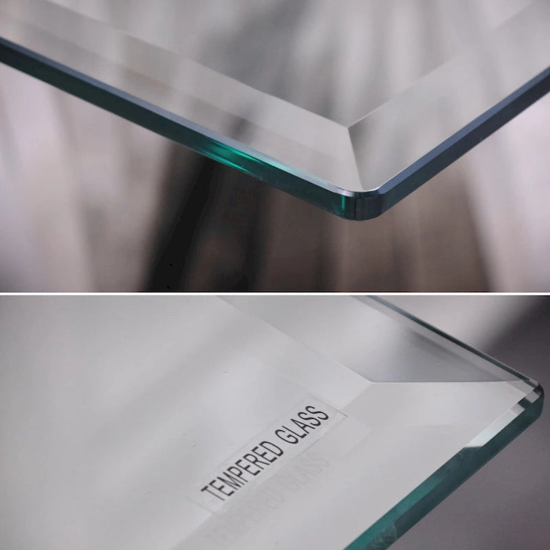 Modern Coffee Table Clear Tempered Glass Living Room Coffee Table with Geometric Base