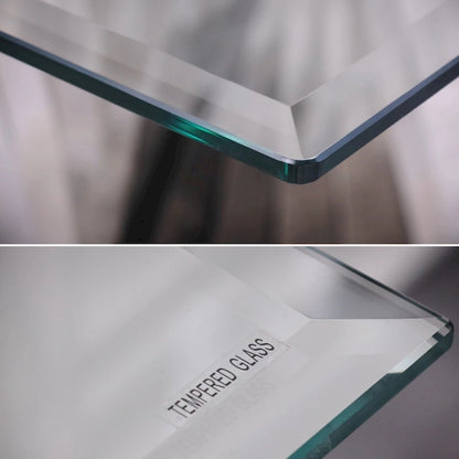 Modern Coffee Table Clear Tempered Glass Living Room Coffee Table with Geometric Base