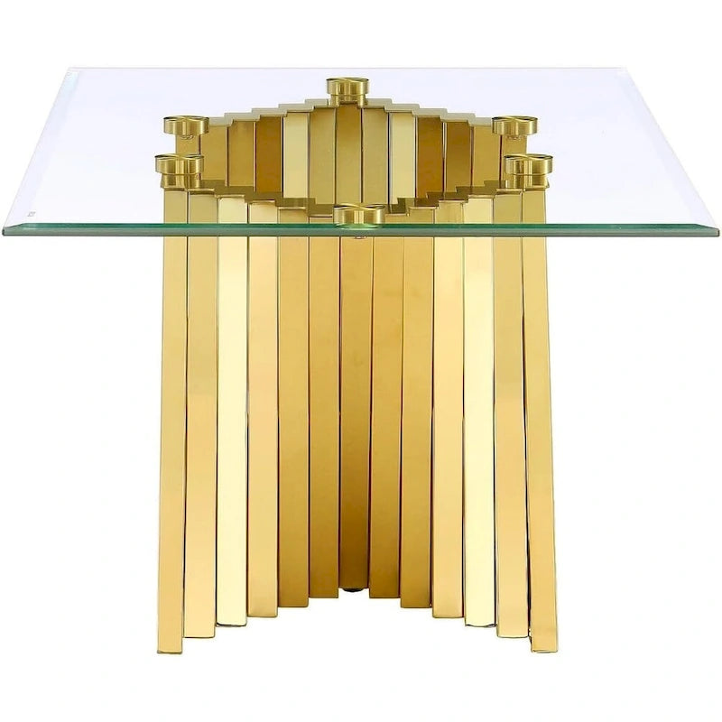 Modern Coffee Table Clear Tempered Glass Living Room Coffee Table with Geometric Base