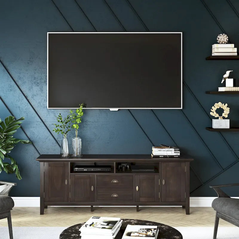 WYNDENHALL Mansfield SOLID WOOD 72 inch Wide Transitional TV Media Stand For TVs up to 80 inches - 72 W x 16.5 D x 26 H