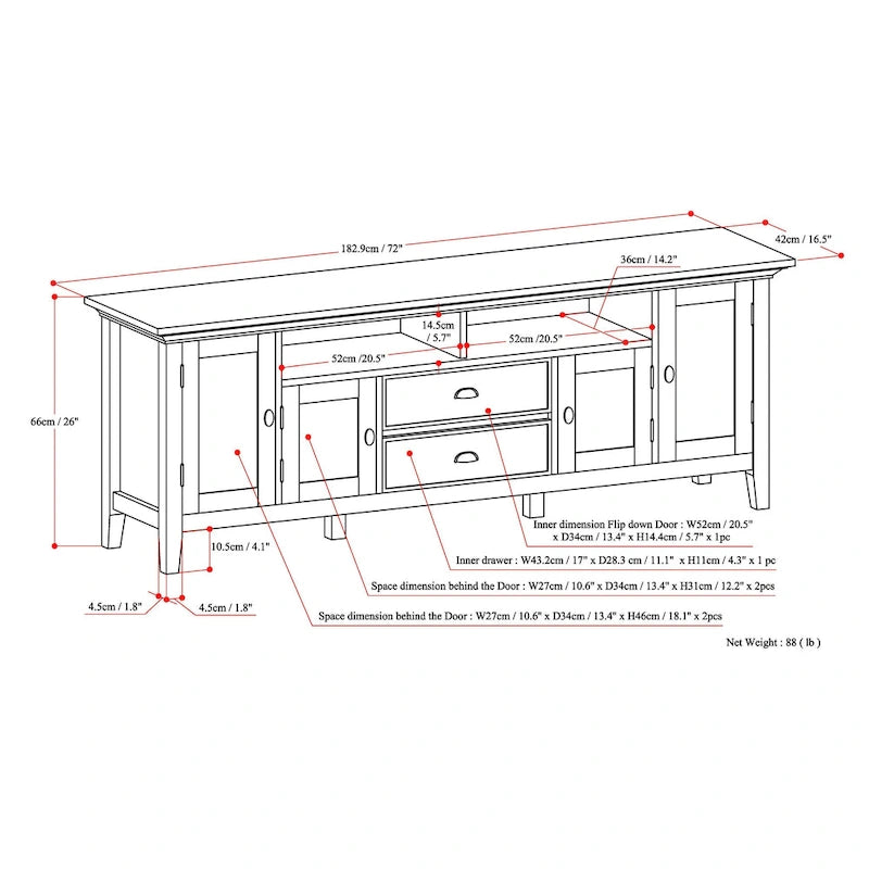 WYNDENHALL Mansfield SOLID WOOD 72 inch Wide Transitional TV Media Stand For TVs up to 80 inches - 72 W x 16.5 D x 26 H