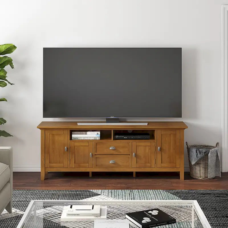 WYNDENHALL Mansfield SOLID WOOD 72 inch Wide Transitional TV Media Stand For TVs up to 80 inches - 72 W x 16.5 D x 26 H
