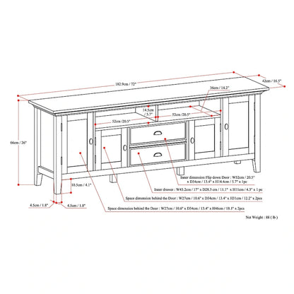 WYNDENHALL Mansfield SOLID WOOD 72 inch Wide Transitional TV Media Stand For TVs up to 80 inches - 72 W x 16.5 D x 26 H