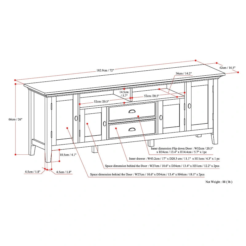 WYNDENHALL Mansfield SOLID WOOD 72 inch Wide Transitional TV Media Stand For TVs up to 80 inches - 72 W x 16.5 D x 26 H