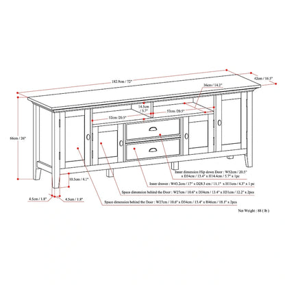 WYNDENHALL Mansfield SOLID WOOD 72 inch Wide Transitional TV Media Stand For TVs up to 80 inches - 72 W x 16.5 D x 26 H