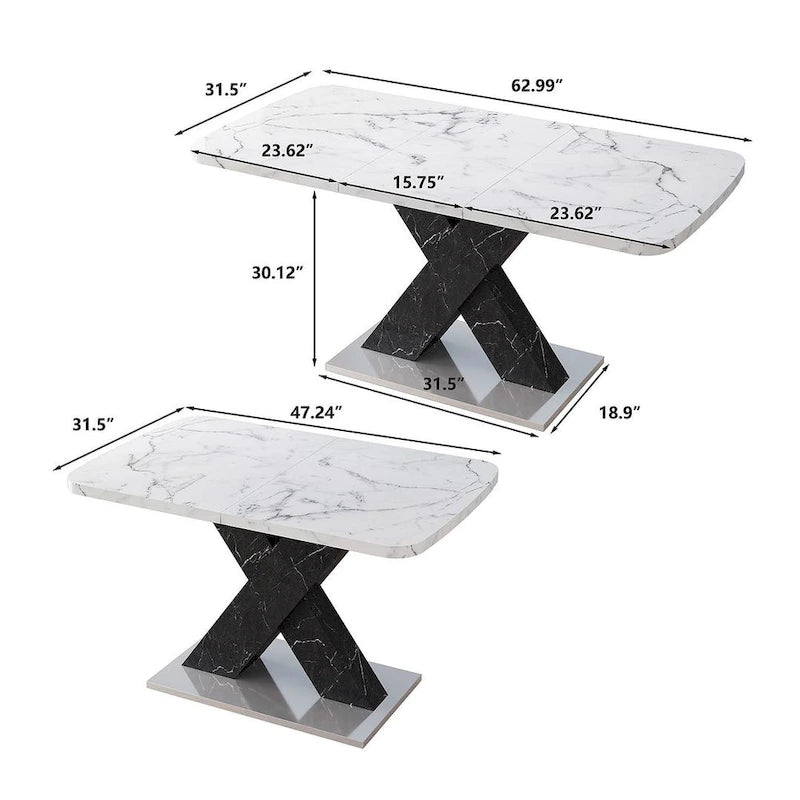 Modern 47.24-62.99 L Marble Square Dining Table
