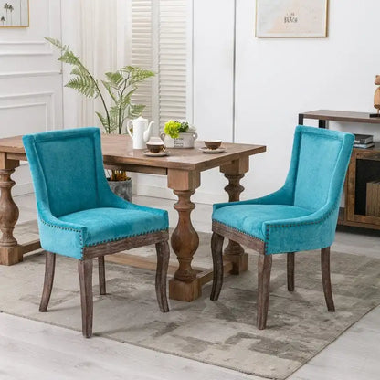 Grondin French Country Vintage Style Dining Chair Set of 2 with Linen Upholstery and Nail Head Trim Details