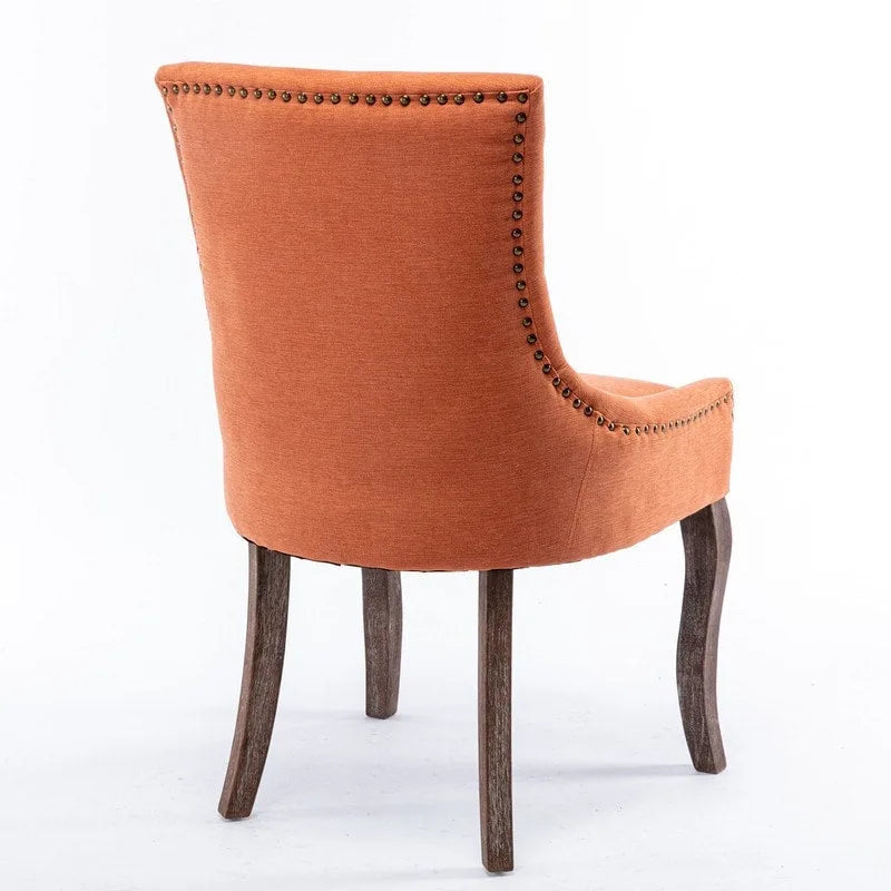 Grondin French Country Vintage Style Dining Chair Set of 2 with Linen Upholstery and Nail Head Trim Details