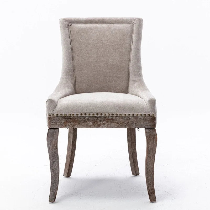 Grondin French Country Vintage Style Dining Chair Set of 2 with Linen Upholstery and Nail Head Trim Details