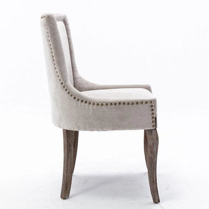 Grondin French Country Vintage Style Dining Chair Set of 2 with Linen Upholstery and Nail Head Trim Details