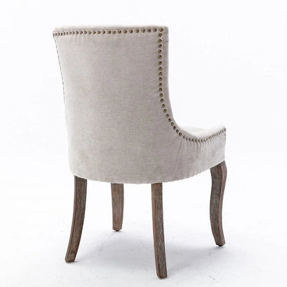 Grondin French Country Vintage Style Dining Chair Set of 2 with Linen Upholstery and Nail Head Trim Details