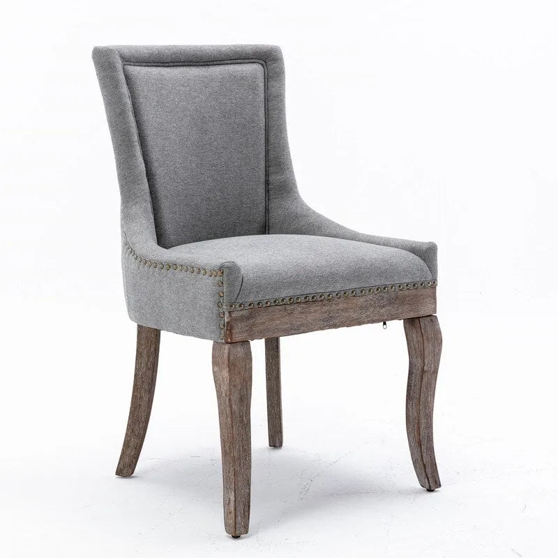 Grondin French Country Vintage Style Dining Chair Set of 2 with Linen Upholstery and Nail Head Trim Details