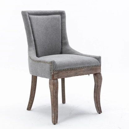 Grondin French Country Vintage Style Dining Chair Set of 2 with Linen Upholstery and Nail Head Trim Details