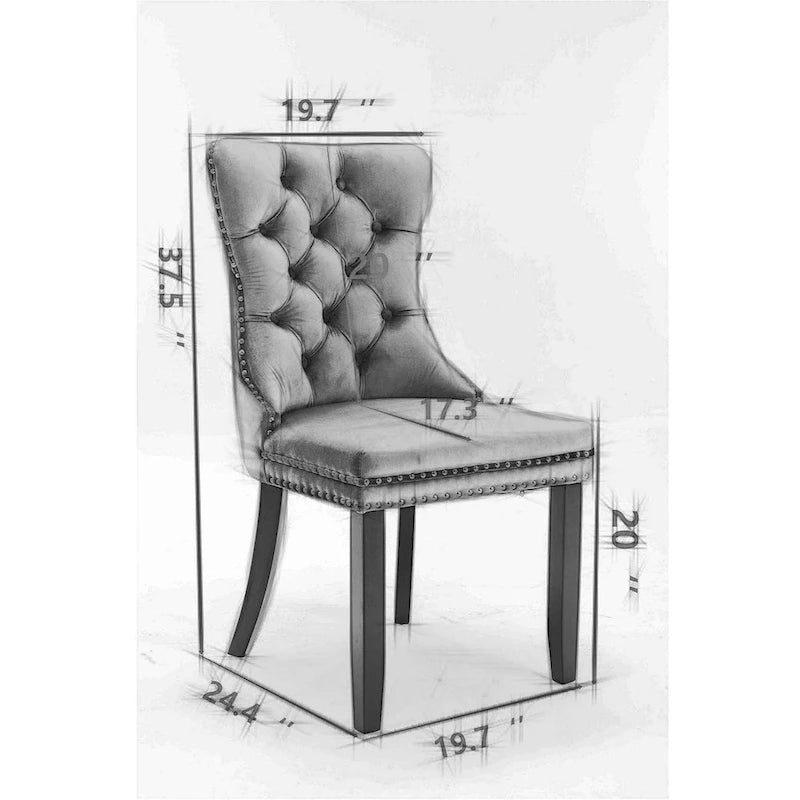 Tufted Solid Wood Contemporary Velvet Upholstered Dining Chairs with Nailhead Trim & Wood Legs, 2-Pcs Set
