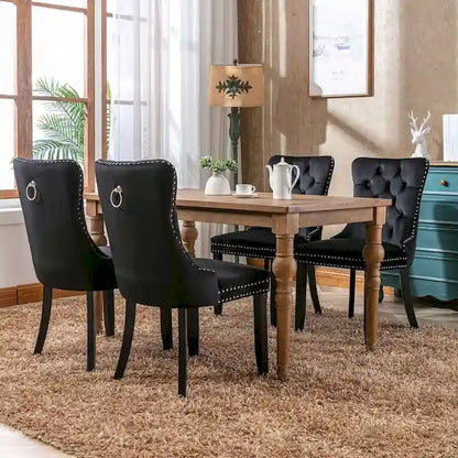 Tufted Solid Wood Contemporary Velvet Upholstered Dining Chairs with Nailhead Trim & Wood Legs, 2-Pcs Set