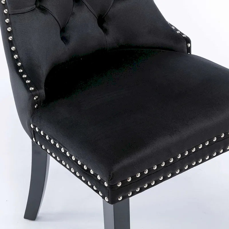 Tufted Solid Wood Contemporary Velvet Upholstered Dining Chairs with Nailhead Trim & Wood Legs, 2-Pcs Set