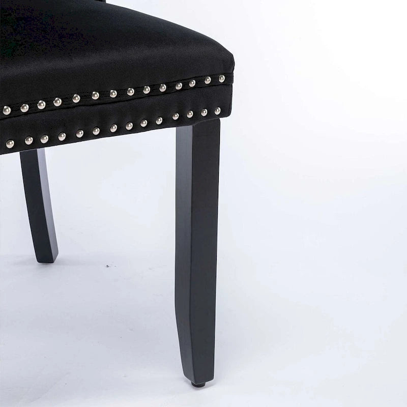 Tufted Solid Wood Contemporary Velvet Upholstered Dining Chairs with Nailhead Trim & Wood Legs, 2-Pcs Set