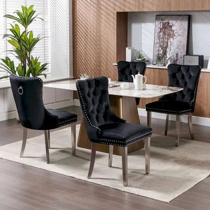 Tufted Solid Wood Contemporary Velvet Upholstered Dining Chairs with Nailhead Trim & Wood Legs, 2-Pcs Set