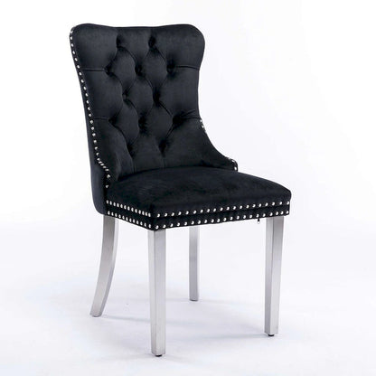 Tufted Solid Wood Contemporary Velvet Upholstered Dining Chairs with Nailhead Trim & Wood Legs, 2-Pcs Set