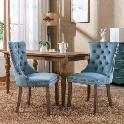 Tufted Solid Wood Contemporary Velvet Upholstered Dining Chairs with Nailhead Trim & Wood Legs, 2-Pcs Set