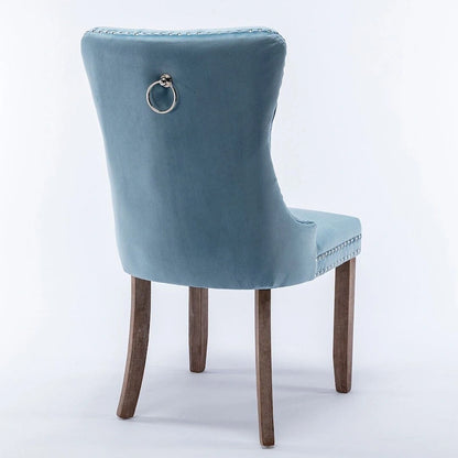 Tufted Solid Wood Contemporary Velvet Upholstered Dining Chairs with Nailhead Trim & Wood Legs, 2-Pcs Set