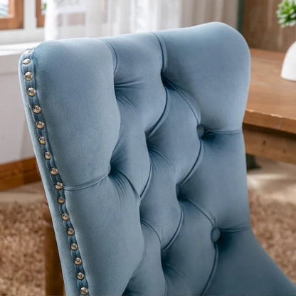 Tufted Solid Wood Contemporary Velvet Upholstered Dining Chairs with Nailhead Trim & Wood Legs, 2-Pcs Set