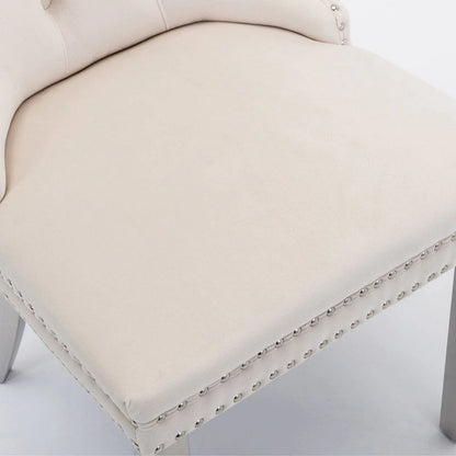 Tufted Solid Wood Contemporary Velvet Upholstered Dining Chairs with Nailhead Trim & Wood Legs, 2-Pcs Set