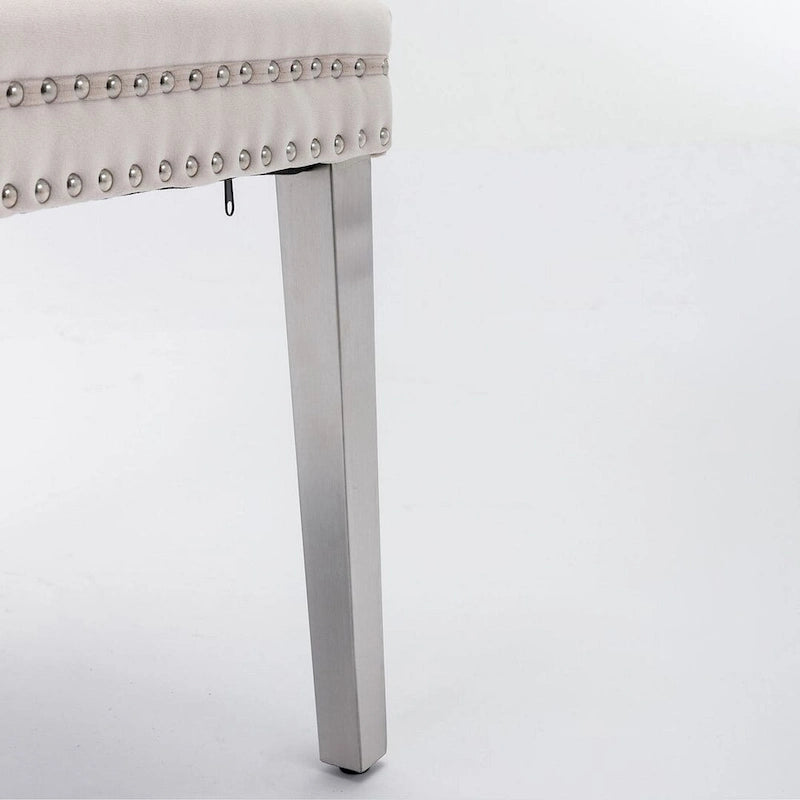 Tufted Solid Wood Contemporary Velvet Upholstered Dining Chairs with Nailhead Trim & Wood Legs, 2-Pcs Set