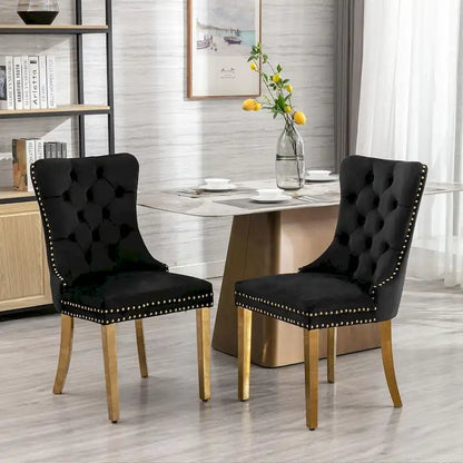 Tufted Solid Wood Contemporary Velvet Upholstered Dining Chairs with Nailhead Trim & Wood Legs, 2-Pcs Set