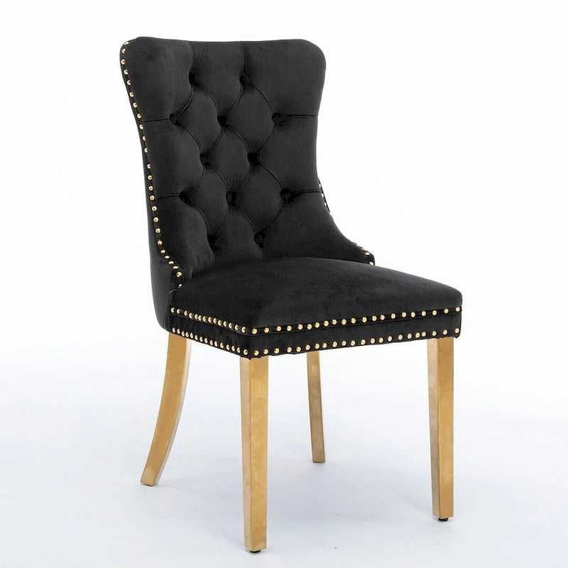 Tufted Solid Wood Contemporary Velvet Upholstered Dining Chairs with Nailhead Trim & Wood Legs, 2-Pcs Set