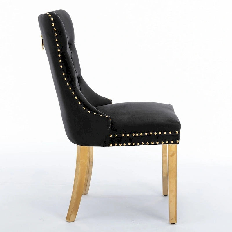 Tufted Solid Wood Contemporary Velvet Upholstered Dining Chairs with Nailhead Trim & Wood Legs, 2-Pcs Set