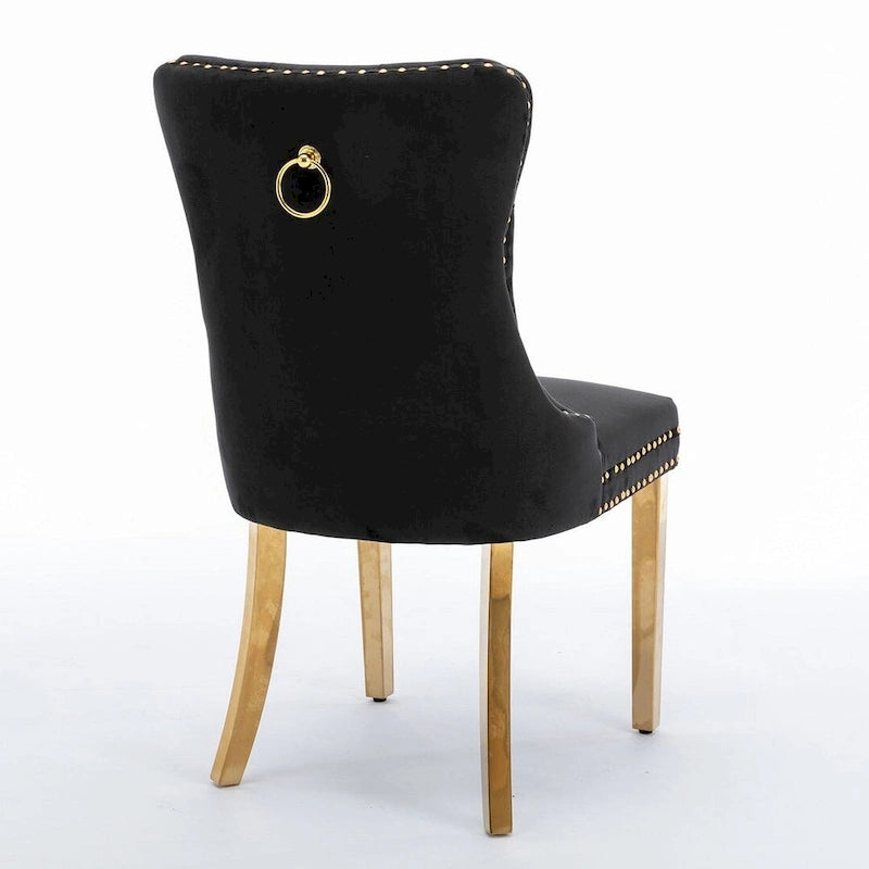 Tufted Solid Wood Contemporary Velvet Upholstered Dining Chairs with Nailhead Trim & Wood Legs, 2-Pcs Set