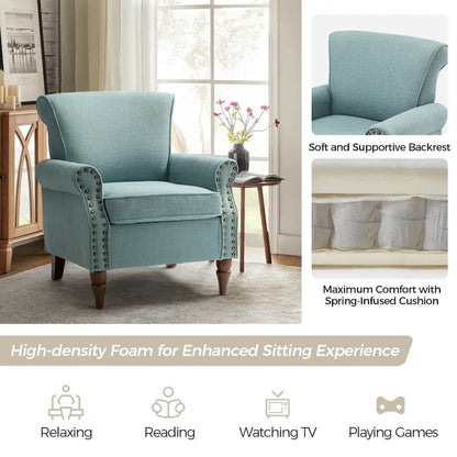 Nyctelius Upholstered Comfy Accent chair with Turned Wooden Legs and Nailhead Trim Set of 2 by HULALA HOME