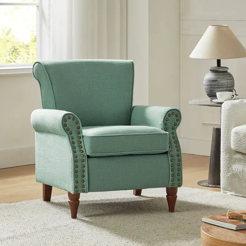 Nyctelius Upholstered Comfy Accent chair with Turned Wooden Legs and Nailhead Trim Set of 2 by HULALA HOME