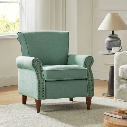 Nyctelius Upholstered Comfy Accent chair with Turned Wooden Legs and Nailhead Trim Set of 2 by HULALA HOME