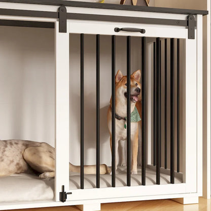 Storage Sideboard with Pet House Modern Home Essential in Black/White