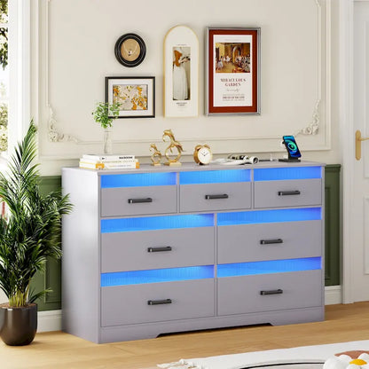 7 - Drawers Dresser With LED Light and USB Port