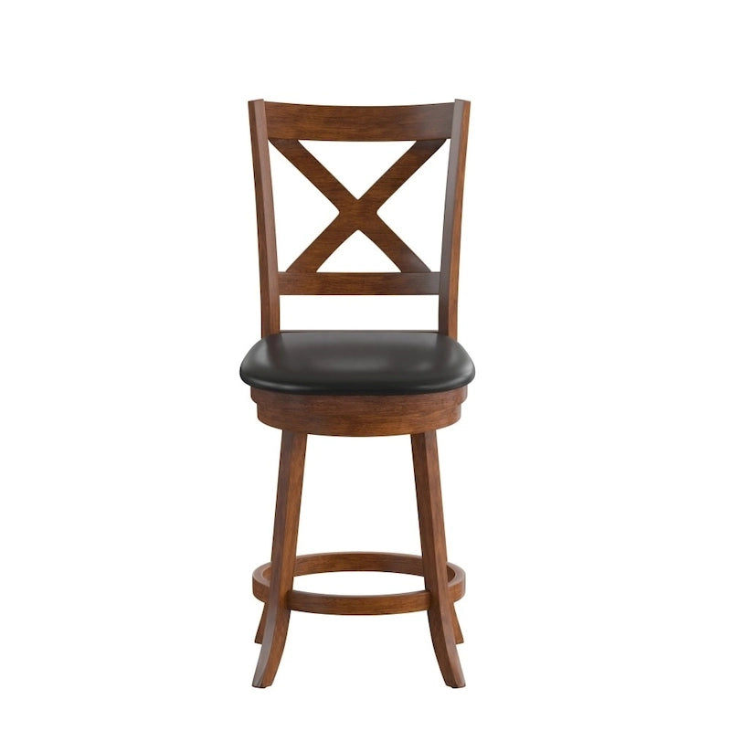 Modern Ladderback Wooden Upholstered Swivel Counter Height Stool