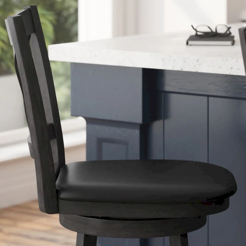 Modern Ladderback Wooden Upholstered Swivel Counter Height Stool