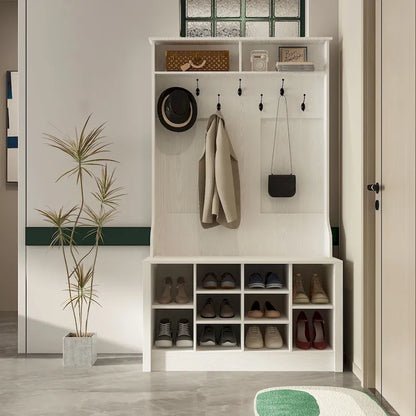 Entryway Hall Trees Bench Shoe Storage Cabinet Coat Rack Hooks White