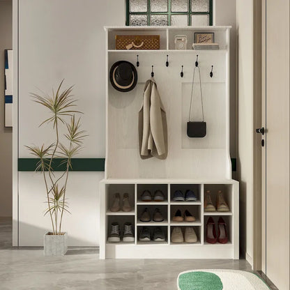 Entryway Hall Trees Bench Shoe Storage Cabinet Coat Rack Hooks White