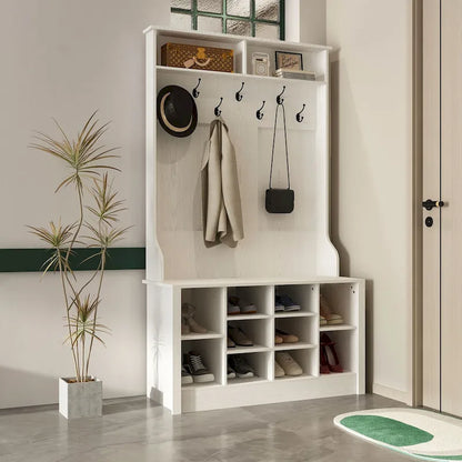 Entryway Hall Trees Bench Shoe Storage Cabinet Coat Rack Hooks White