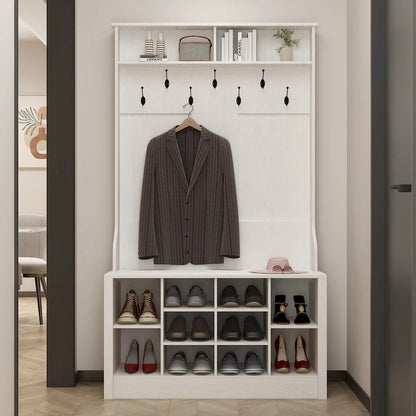 Entryway Hall Trees Bench Shoe Storage Cabinet Coat Rack Hooks White