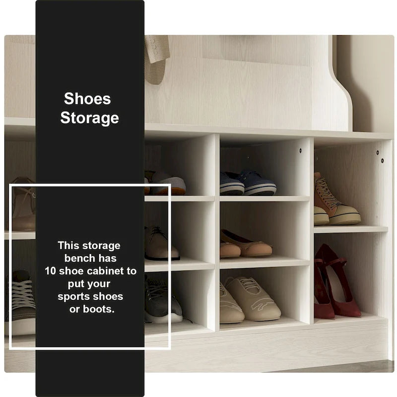 Entryway Hall Trees Bench Shoe Storage Cabinet Coat Rack Hooks White