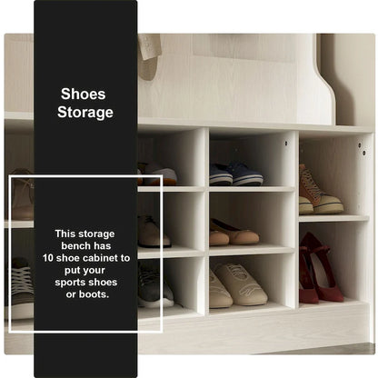 Entryway Hall Trees Bench Shoe Storage Cabinet Coat Rack Hooks White