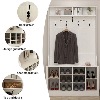 Entryway Hall Trees Bench Shoe Storage Cabinet Coat Rack Hooks White