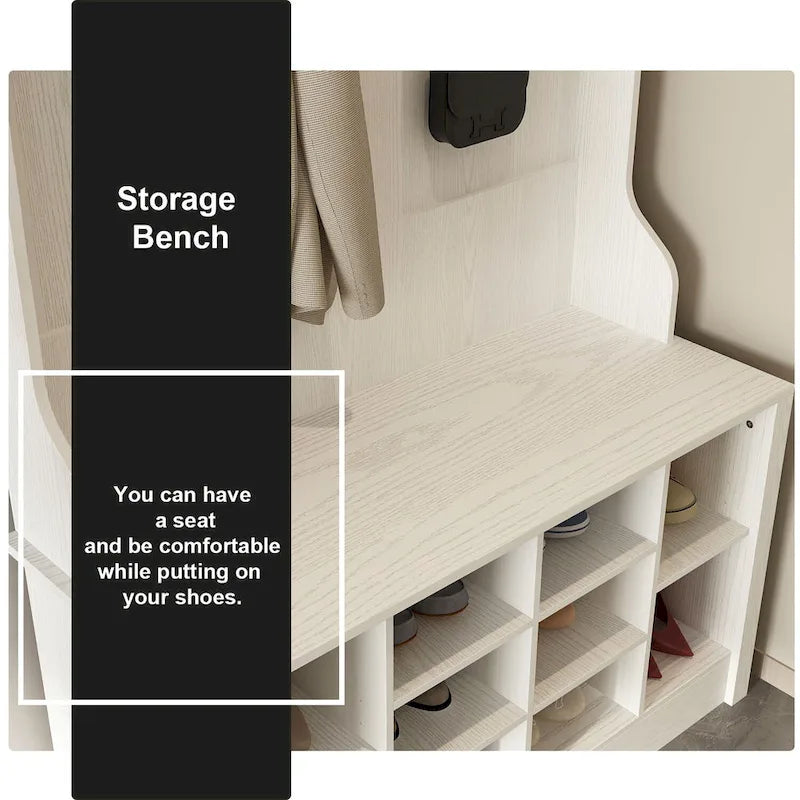 Entryway Hall Trees Bench Shoe Storage Cabinet Coat Rack Hooks White