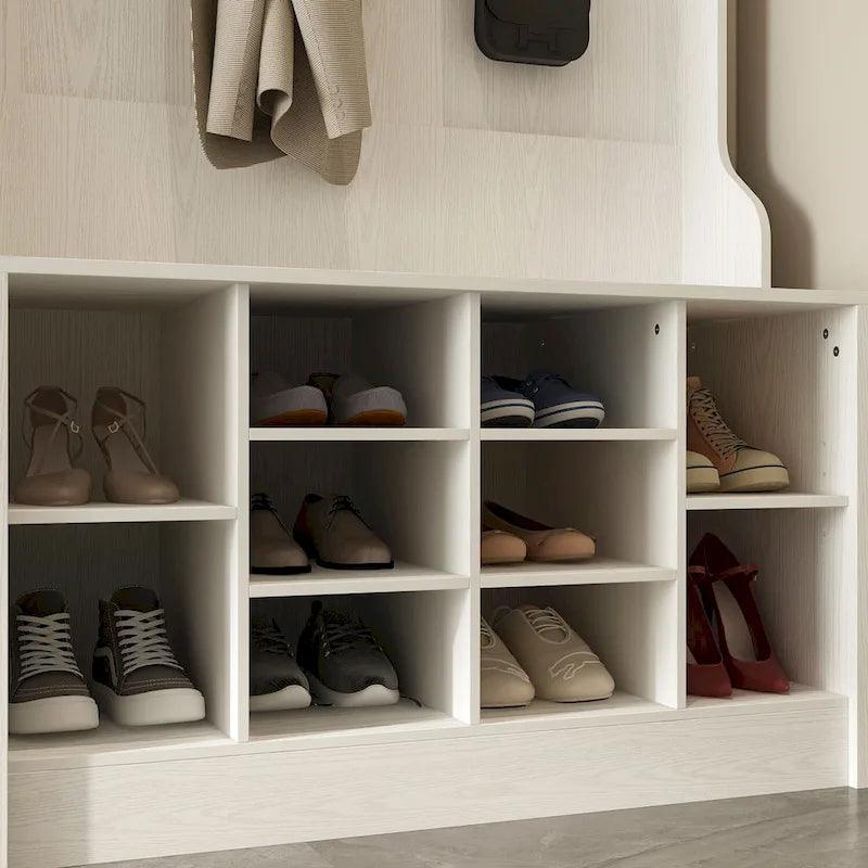 Entryway Hall Trees Bench Shoe Storage Cabinet Coat Rack Hooks White