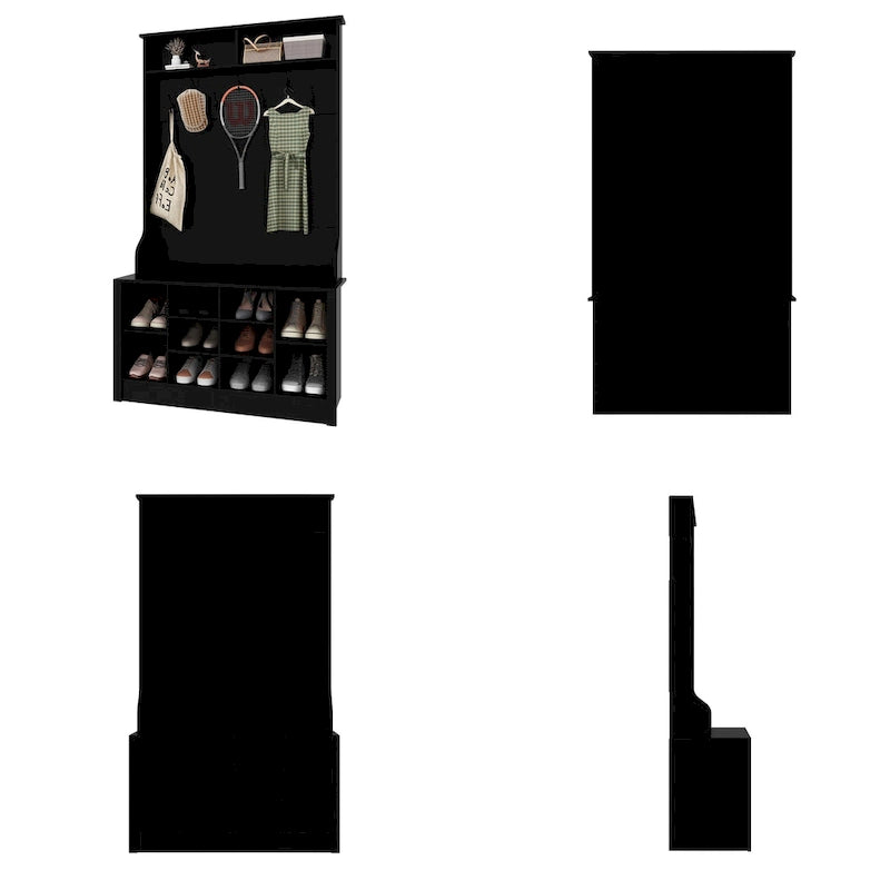 Entryway Hall Trees Bench Shoe Storage Cabinet Coat Rack Hooks White