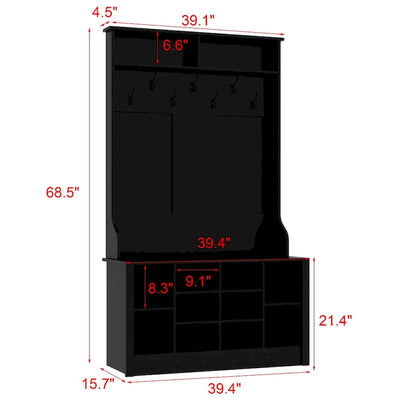 Entryway Hall Trees Bench Shoe Storage Cabinet Coat Rack Hooks White
